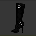 Stylish Black Knee High Boots With High Heel And Metal Buckle Details