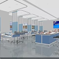 School Medical Training Room With Blue Workbench Mannequin Heads Stools And Equipment