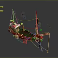 Colorful Vintage Fishing Boat With Red Mast Ropes And Decorative Elements