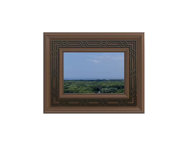 Decorative Mirror with Intricate Carved Frame Reflecting Natural Landscape Green Trees and Blue Sky 3d model