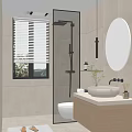 Modern bathroom glass partition intelligent round mirror bath top table basin 3d model