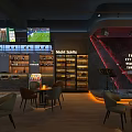 Modern Sports Bar Interior With Wine Racks TV Neon Sign And Seating
