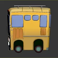 Yellow School Bus With Roof Rack Front Logo And Green Wheels