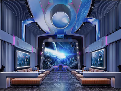 Futuristic KTV Room With Sci Fi Decor And Large Screens 3d model