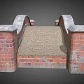 Vintage Red Brick Arch Bridge With Weathered Pillars And Arch Structure 3d model