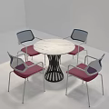 Modern Round Marble Table With Red Cushioned Mesh Back Metal Frame Chairs 3d model