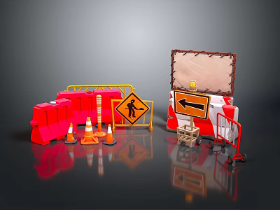 Commercial Equipment For Road Safety With Traffic Cones Barriers Warning Signs Guardrails And Directional Arrows 3d model
