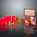 Commercial Equipment For Road Safety With Traffic Cones Barriers Warning Signs Guardrails And Directional Arrows