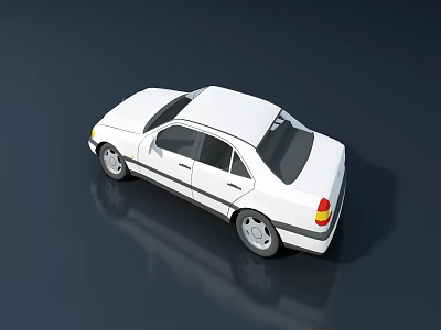 White Sedan Car Rear View With Smooth Body Lines And Clear Wheels 3d model