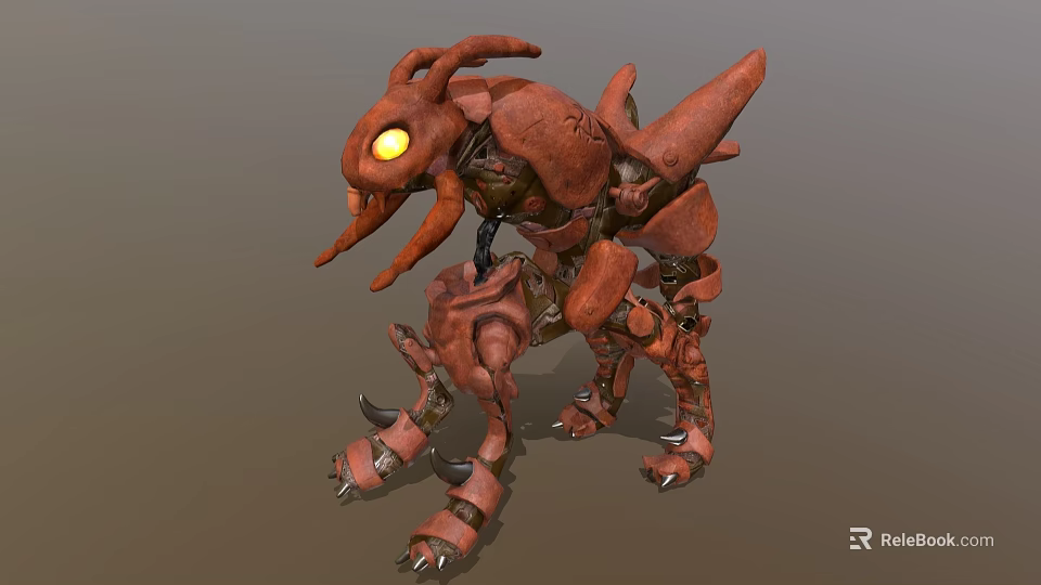 Mechanical Insect Like Creature With Yellow Glowing Eyes And Reddish Brown Armor 3d model 