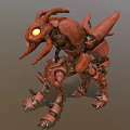 Mechanical Insect Like Creature With Yellow Glowing Eyes And Reddish Brown Armor