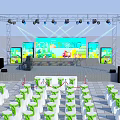 Modern Event Stage Setup With Lighting Large Screens And Rows Of Audience Seats