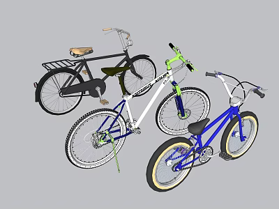Three Stylish Bicycles With Colorful Frames And Modern Design Elements 3d model