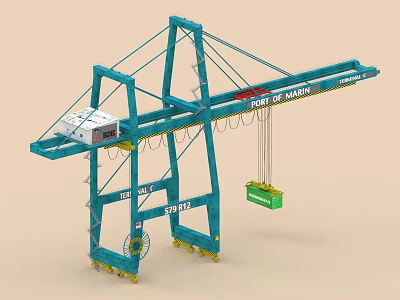 ZPMC Gantry Crane Lifting Green Container at Port of Maine Industrial Equipment 3d model