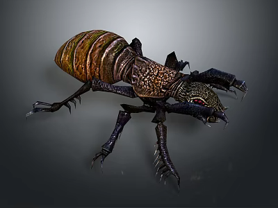 Realistic 3D Insect With Colorful Striped Exoskeleton And Spiked Legs Design 3d model