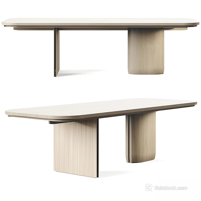 Modern Wooden Dining Table With Light Colored Top And Sturdy Legs Design 3d model 