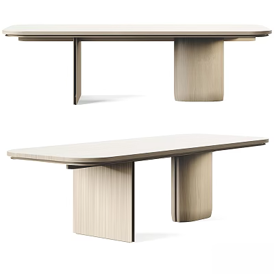 Modern Wooden Dining Table With Light Colored Top And Sturdy Legs Design 3d model