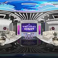 Techno Night Club Interior With Circular Ceiling Purple Lighting Plants And Sofas 3d model