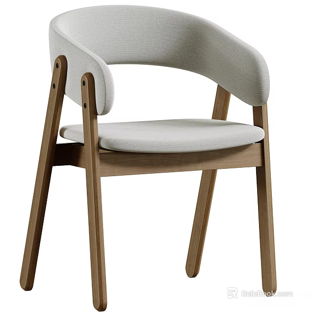 Modern Single Chair with Wooden Legs Fabric Seat and Curved Backrest 3d model 