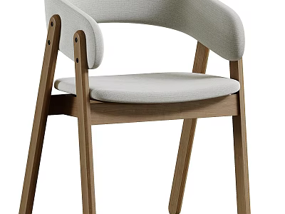 Modern Single Chair with Wooden Legs Fabric Seat and Curved Backrest 3d model