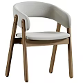 Modern Single Chair with Wooden Legs Fabric Seat and Curved Backrest