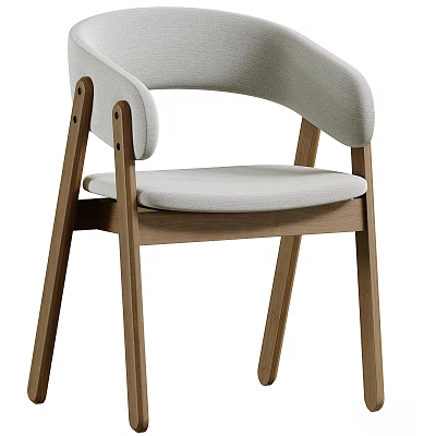 Modern Single Chair with Wooden Legs Fabric Seat and Curved Backrest 3d model