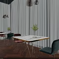 Elegant Restaurant Interior With Pendant Lights Dining Tables Green Plants And Marble Table Tops
