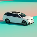 White SUV Car Featuring Panoramic Sunroof Black Wheels Modern Design And Aqua Pink Background