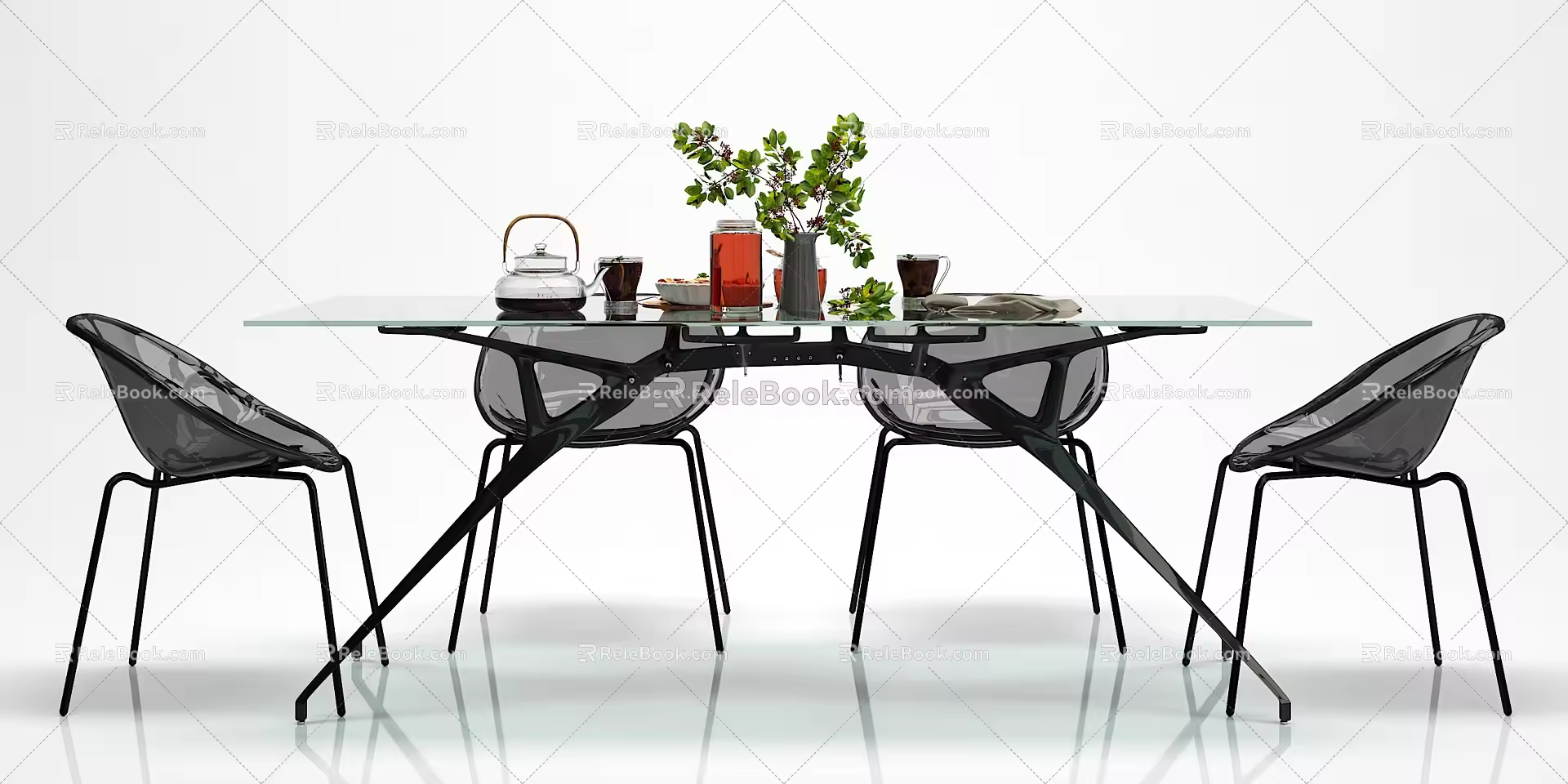 Modern Dining Table and Chair Combination Simple Dining Table and Chair Food Decoration Combination 3d model