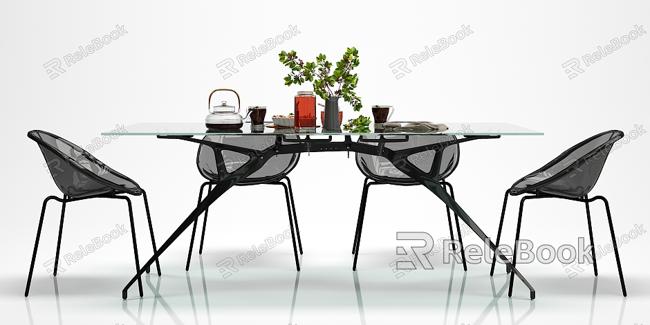 Modern Dining Table and Chair Combination Simple Dining Table and Chair Food Decoration Combination model