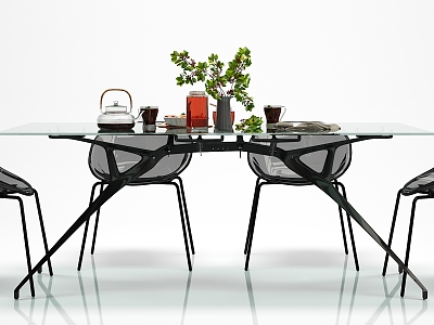 Modern Dining Table and Chair Combination Simple Dining Table and Chair Food Decoration Combination model