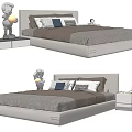 Modern Double Bed With Soft Mattress Pillows And Bedside Table Decor 3d model