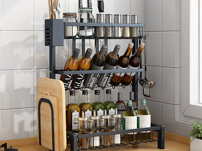 Multifunctional Kitchen Storage Rack With Bottles Jars Knives And Cutting Board Organizer 3d model