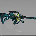 Futuristic Teal And Yellow Sci Fi Weapon With Scope And Intricate Design