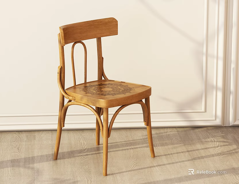 Wooden Leisure Chair With Curved Frame Textured Seat And Modern Interior Design 3d model 