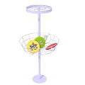 Interactive Area Purple Stand with Circular Tray and Wire Basket Holding Balls Frisbee