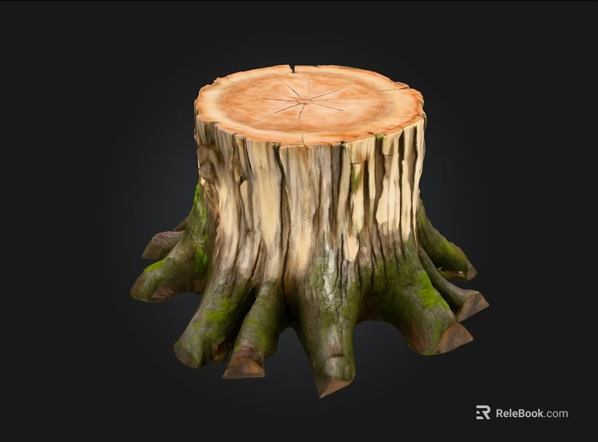 Natural Decorative Wooden Stump With Stone Like Roots And Textured Surface 3d model 