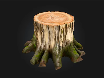 Natural Decorative Wooden Stump With Stone Like Roots And Textured Surface 3d model