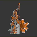 Orange and White Mechanical Weapons With Complex Components Multiple Parts And Explosive Metallic Arrangement 3d model