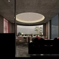 Elegant Private Dining Box With Round Table Chairs Sofa And Modern Lighting 3d model