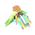 Cartoon Shaped Playground Equipment With Colorful Slides Roof Stairs And Safety Rails
