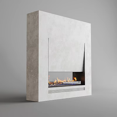 Modern Light Gray Concrete Fireplace With Sleek Design And Burning Flames 3d model