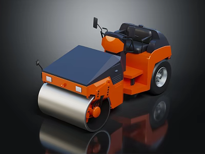 Orange Road Roller With Blue Top Black Seat And Roller Drum Wheels 3d model