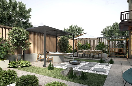 Modern courtyard landscape 3d model