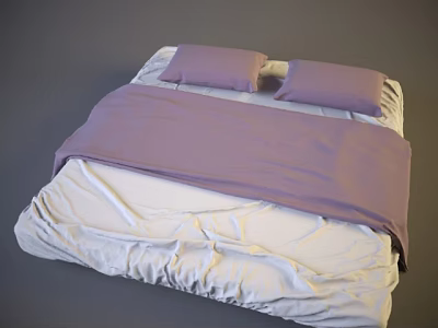 Cozy Double Bed With Purple Pillows Purple Blanket And Light Colored Sheets 3d model