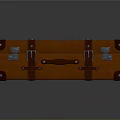 Vintage Brown Leather Suitcase With Colorful Travel Stickers And Metal Hardware