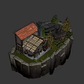 Traditional Ancient Architecture With Thatched Roof Stone Chimney And Fire Pit Near Trees