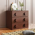 Dark Brown Wooden Dresser with Three Drawers Hexagonal Handles and Decorative Top