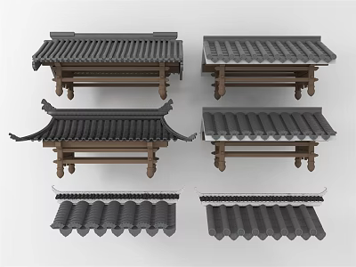 Traditional Chinese Roof Components With Curved Tiles Wooden Frames And Various Designs 3d model