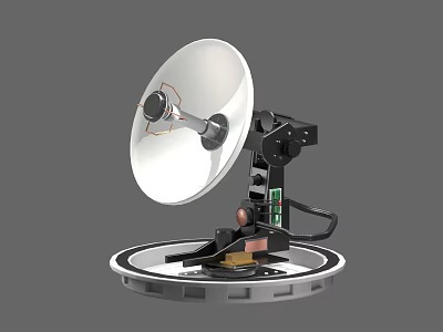 White Satellite Dish With Mounting Bracket And Circular Base Mechanical Structure 3d model